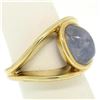 Image 9 : 14K Yellow Gold Split Shank Bezel Cabochon Blue Star Sapphire Mens Ring