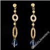 Image 2 : 14kt Yellow Gold Briolette Cut Blue Topaz Bead Long Textured Dangle Earrings