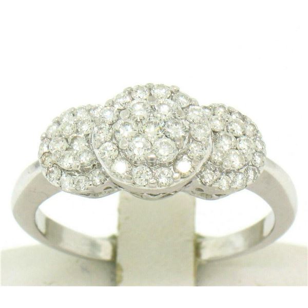 14k Solid White Gold VS F 1.25Ctw 3 Round Cluster Diamond Ring Band