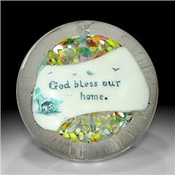 Antique American God Bless Our Home Paperweight