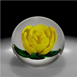 Charles Kaziun Jr. Yellow Crimp Rose Paperweight