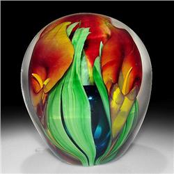 Peter Raos 2004 Amber Lilies Paperweight