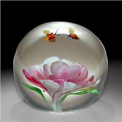Chinese Pink Rose and Bees Paperweight