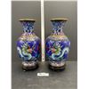 Image 1 : Very Nice Vintage Cloisonne Asian Vases on Wooden Stands 14" H