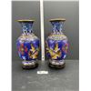 Image 2 : Very Nice Vintage Cloisonne Asian Vases on Wooden Stands 14" H