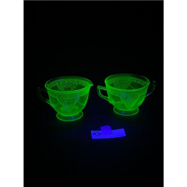 Nice Uranium Depression Glass Cream and Sugar Set