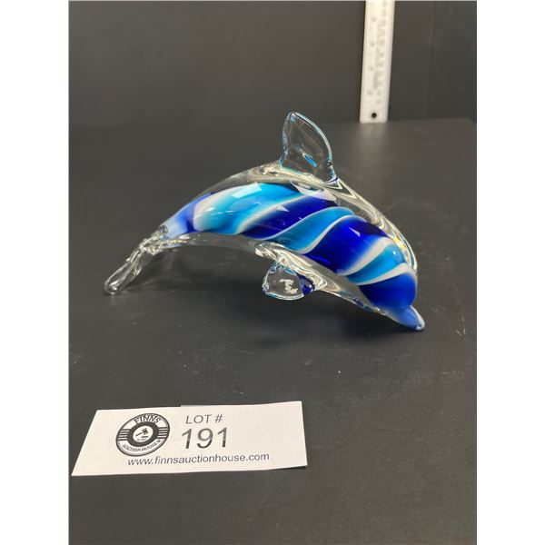 Vintage Art Glass Hand Blown Dolphin Blue and White Twist Case in Clear Excellent Condition 6.25  Lo