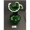 Image 2 : Vintage 1950s Fenton Emerald Green Snow Crest Spiral Vase 11" Tall Kept in Cabinet Excellent Conditi