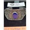 Image 2 : Beautiful Vintage Sterling Silver Filigree Cuff Bracelet Circling an Oval Shaped Lapis Lazuli.