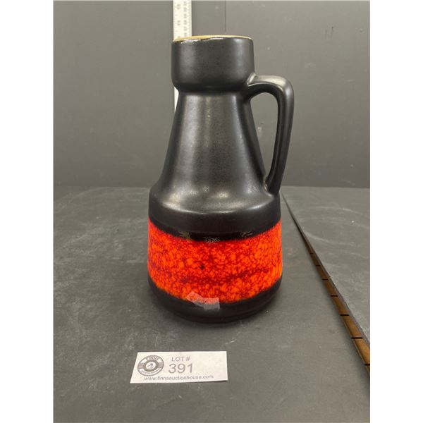 Vintage West German Orange and Black Pottery Jug 8.5" Tall