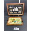 Image 1 : Nautical Collectible Lot Framed Sailboat with Ropes and Comical Tray