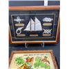 Image 3 : Nautical Collectible Lot Framed Sailboat with Ropes and Comical Tray