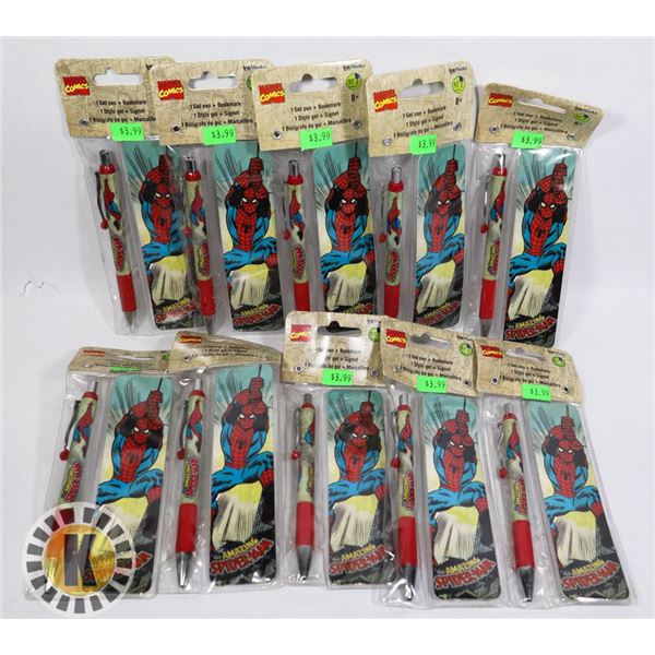 LOT OF 10 ASSORTED SPIDERMAN GEL PEN & BOOKMARK