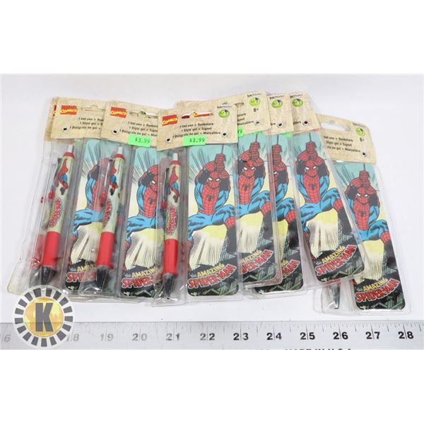 LOT OF 10 ASSORTED SPIDERMAN GEL PEN & BOOKMARK