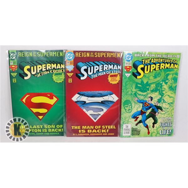 THREE ASSORTED SUPERMAN COMICS