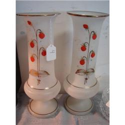 Pr. Bristol Vases w/ Strawberries