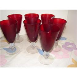 Set of 7 Ruby & Crystal Glasses