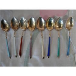 Set of 8 Sterling Enameled Demitasse spoons
