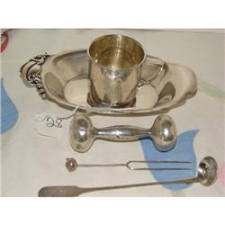 Wallace Sterling Tray, Rattle, Pick w/Teapot, Cup