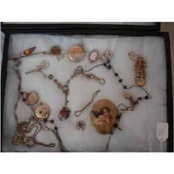 Tray Lot  of Jewelry, watch fob, watch cases,