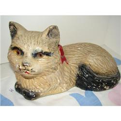 Chalk Reclining Cat w/Glass? eyes