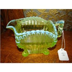 Vaseline Glass Creamer w/ Opalescent trim