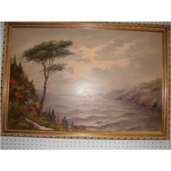 Signed O/C Coastal Scene w/Trees on Shore