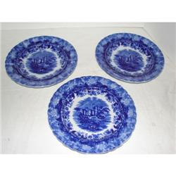 3 Flow Blue Plates 9"