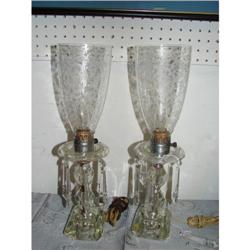 Pr. Etched Lamps w/Prisms Portia Cambridge