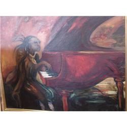 Oil on Canvas Native American Playing Piano