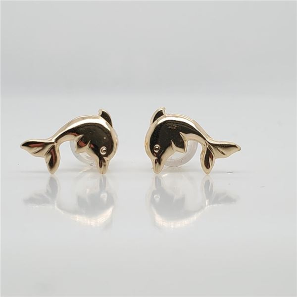 14K Yellow Gold Dolphin Sahped Earrings (~weight 0.46g), Made in Canada, Appraised Retail $150