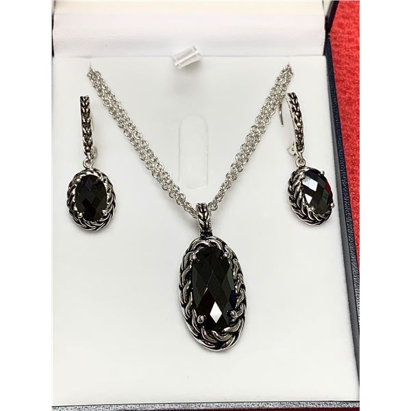 Ladies Smokey Quartz Gemstone Necklace & Earring Set NEW in gift case