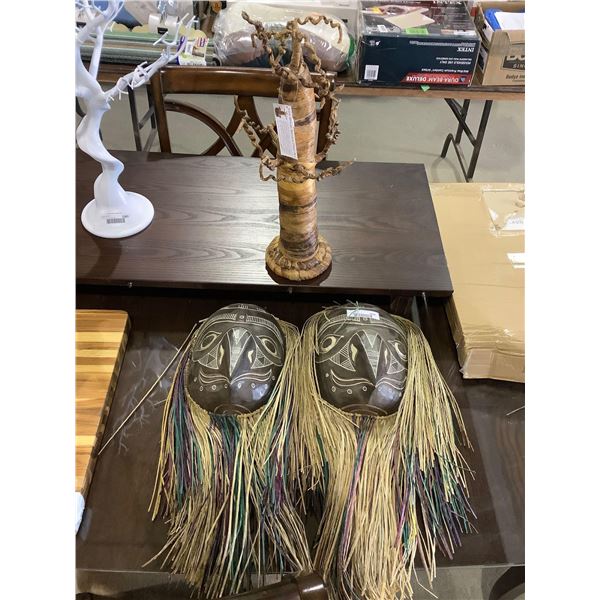 Banana Fiber Art Tree & Wooden Mask Set