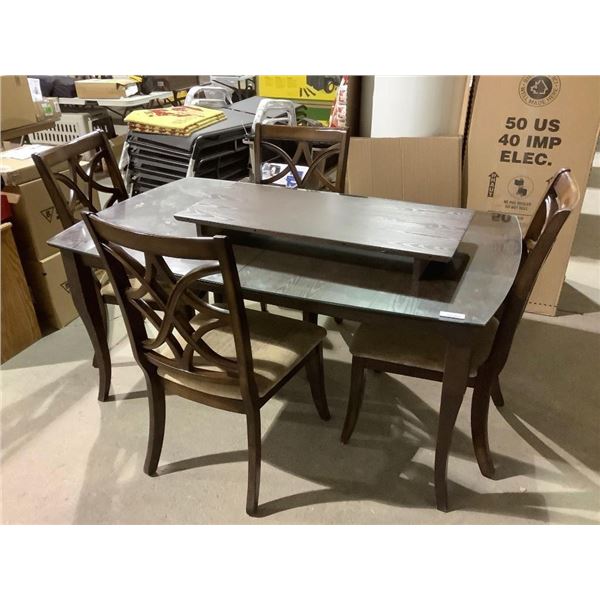 Wooden Dining Table w/ Glass Top and 4 Chairs (40in x 66 1/2in x 30 1/2in)
