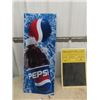 Image 1 : Fibre Glass Pepsi Sign 14" x 33" , Andrew Peller Menu Board - Metal Embossed 12" x 8"