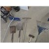 Image 2 : 6 Yard Hand Tools, 2 Shovels, Roof Rake, Sledge Hammer, & 2 Rakes