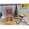 Image 1 : Horse Derby Game, Ceramic Pot Belly Heater Lamp , Dinner Bell & Ford Sign Plus More!