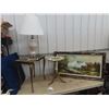 Image 1 : 2 Fancy Stands 1) 22" x 20" x 14"  & 1) 20" x 15" Rd,  - Picture 24" x 44" & Lamp