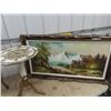 Image 2 : 2 Fancy Stands 1) 22" x 20" x 14"  & 1) 20" x 15" Rd,  - Picture 24" x 44" & Lamp