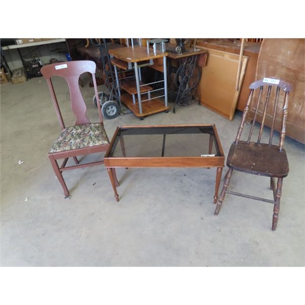 (BC) Coffee Table & 2 Wooden Chairs