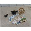 Image 2 : Small Wooden SPinning Wheel, Metal Anvil, Avon Anvil, Pocket Knife, Red Rose Tea Cards Plus More