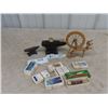 Image 5 : Small Wooden SPinning Wheel, Metal Anvil, Avon Anvil, Pocket Knife, Red Rose Tea Cards Plus More