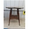 Image 1 : Quarter Cut Oak Fancy Parlor Table , Clover Lead Shaped Top, Ball Claw Feet & Carved Legs, Brass Bea