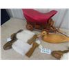 Image 2 : Chuckwagon Lamp, 2 Pair Used Beaded Moccasins,  & Wood Carved Ducks