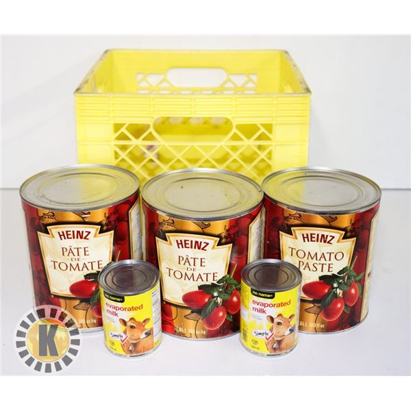 BASKET OF TOMATO SAUSE AND EVAPORATED MILK