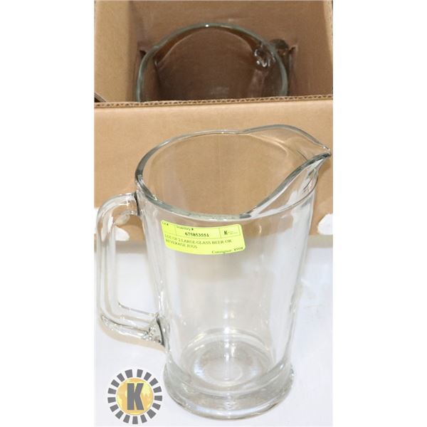 LOT OF 2 LARGE GLASS BEER OR BEVERAGE JUGS