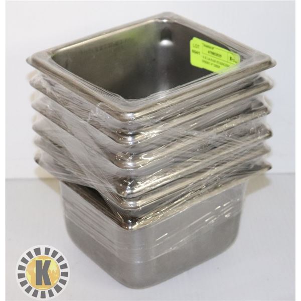 LOT OF 6 X 1/6 PAN STAINLESS STEEL INSERT 4” DEEP