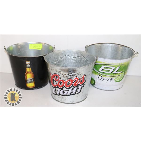 LOT OF 3 BEER BUCKETS – MGD / BUD LIGHT LIME /