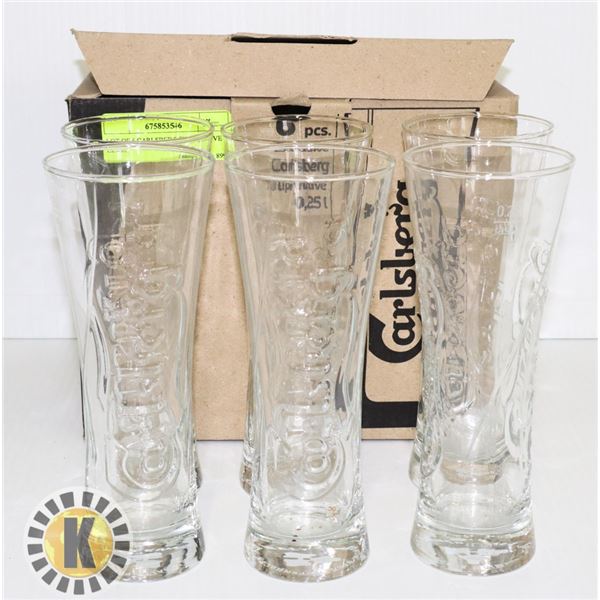LOT OF 6 CARLSBERG TULIP WAVE GLASS
