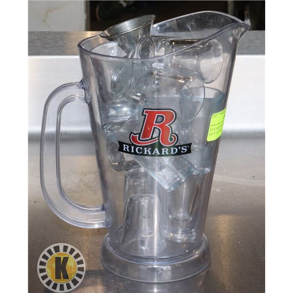 RICKARD'S BEER SERVER FULL OF SHOT GLASSES